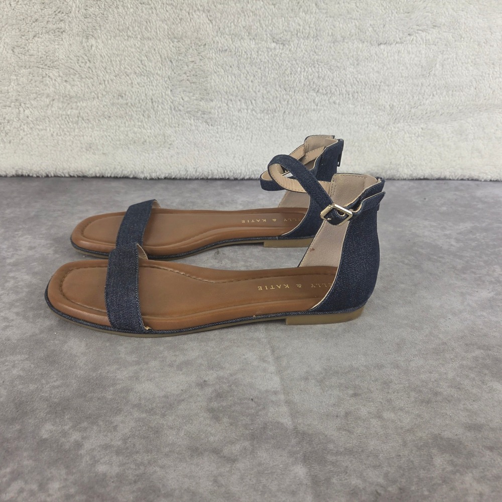 Kelly & Katie Nymie Denim Ankle Strap Flat Sandals Blue KK-NYMIE Womens 8.5M